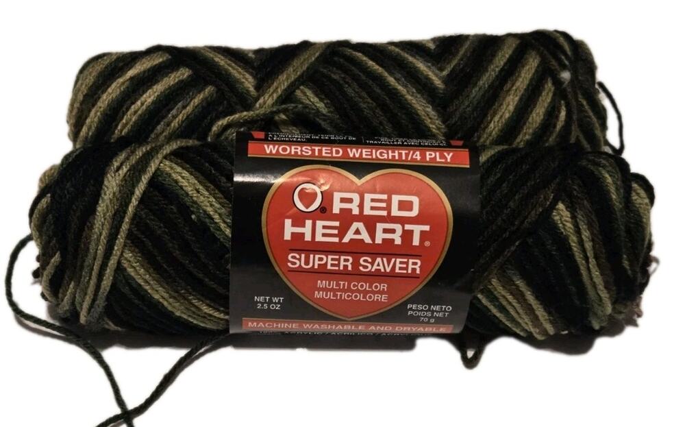 Vtg Red Heart Camouflage Color 0971 Worsted Medium Yarn Lot Of 2 Partial Skeins